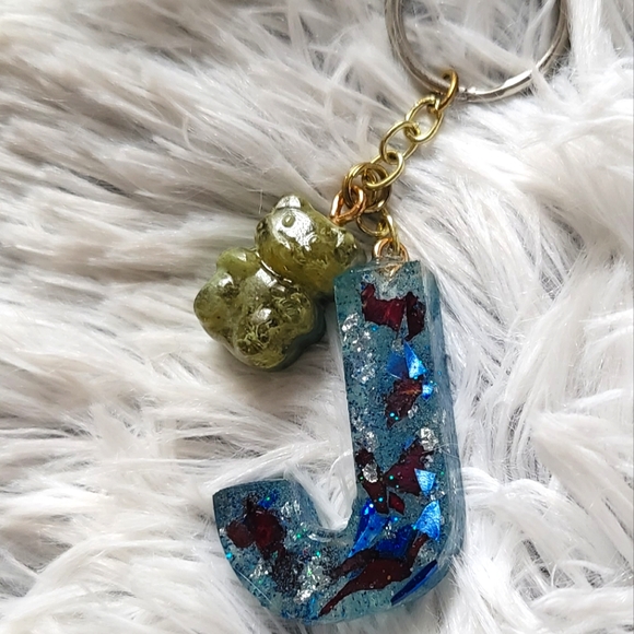 Eternalcreationsbyprixxie Accessories - Letter J with a Green Gummy Bear Keychain!